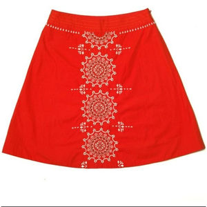 Lithe by Anthropologie Orange Gilded Dawn Embroidered Beaded Orange A-Line Skirt